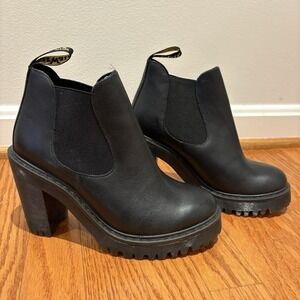 New Dr. Martens Docs Hurston Leather Heeled Chelsea Boots Black Women's Size 6
